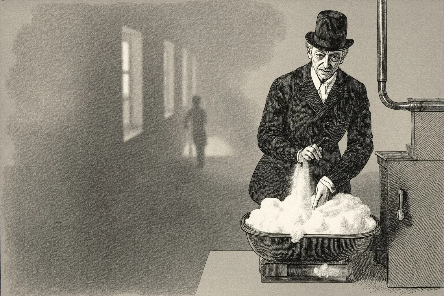 The Craziest Examples of the Butterfly Effect Throughout History 9 A muted historical illustration of a 19th-century Viennese hospital ward, a physician washing hands in a basin with chlorinated lime, nurses and patients blurred in the background.