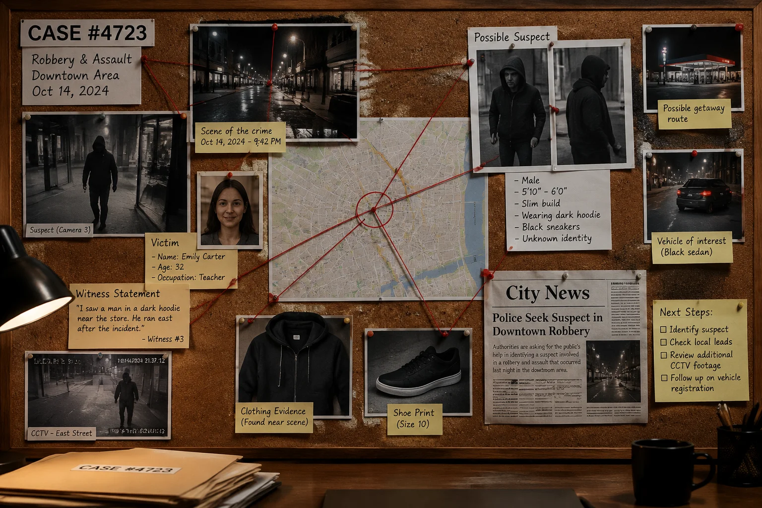The Horrifying Camp Scott Incident That Still Haunts Oklahoma 12 A police evidence board with photos and notes, depicting the investigation.