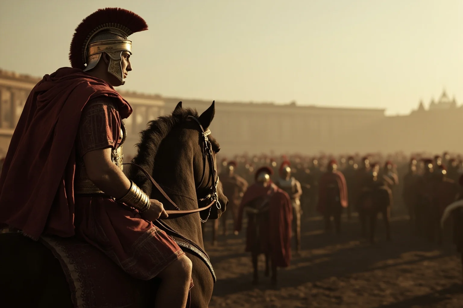 Military Tactics That Seemed Brilliant: 20 That Were Pure Desperation 6 A Roman general on horseback watching Hannibal's army from a distance, refusing battle, ancient Italy, muted classical tones