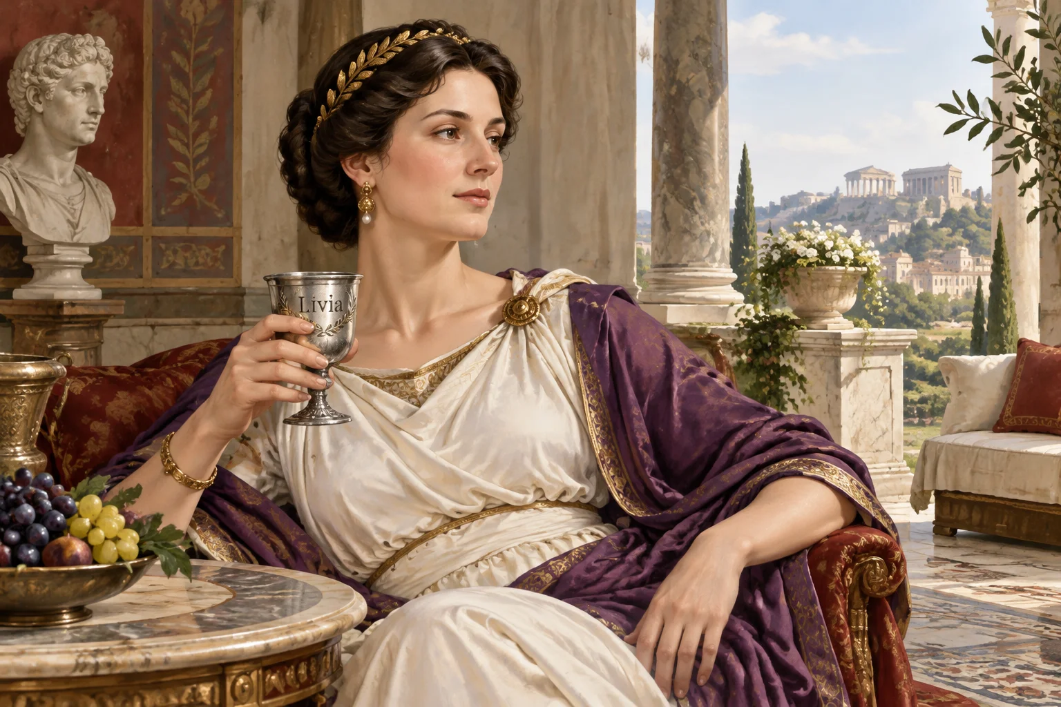 23 Best Roman Names: Ancient Rome's Most Popular Names 24 A Roman matron in a villa with the name Livia on a silver cup, imperial Rome, refined historical illustration