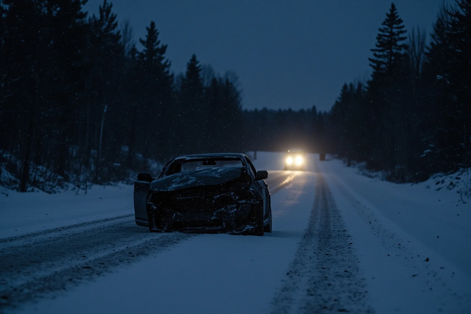 Scariest Missing Persons Cases in History: 20 Creepy Disappearances That Still Baffle Us 18 A rural New Hampshire road in winter with a crashed car, no driver, snow falling, a passerby's headlights in the distance, eerie.