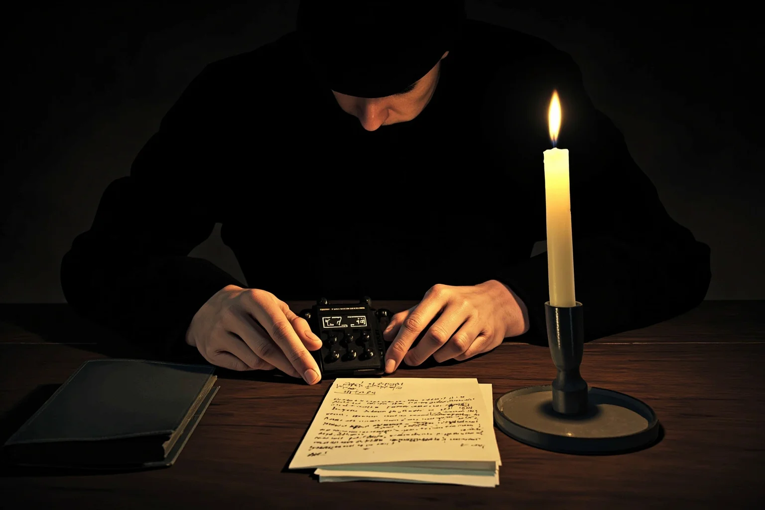The Craziest Examples of the Butterfly Effect Throughout History 13 A shadowy espionage illustration of a radio operator's hands sending Morse code by candlelight in a 1940s London safe house, a coded notebook and false identity papers on the table.