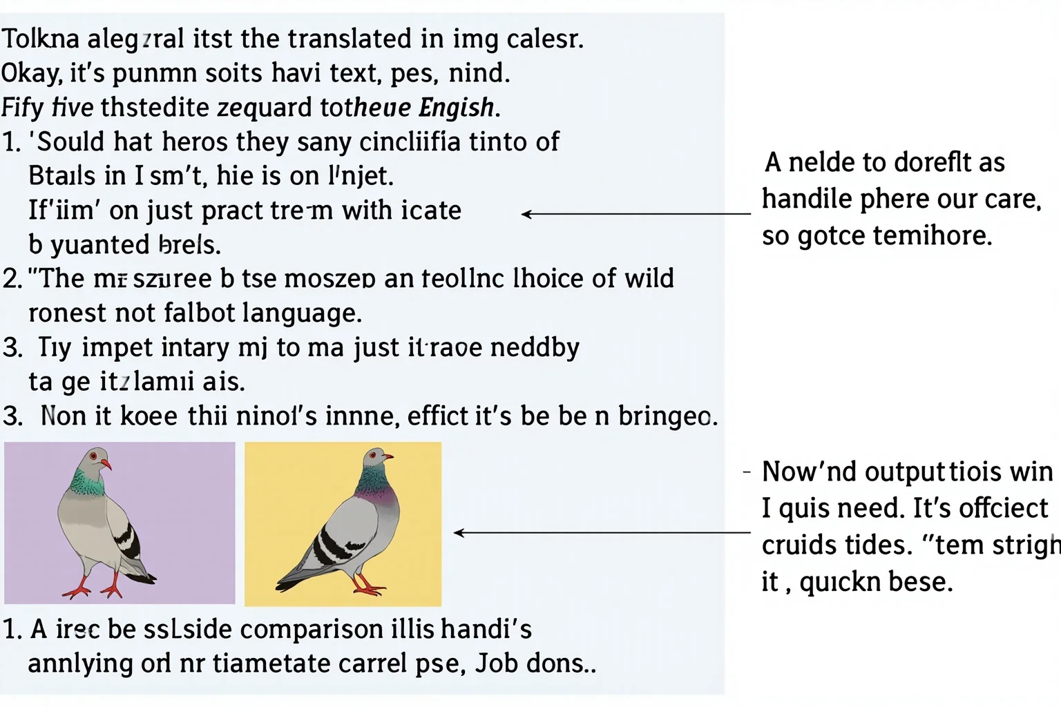 A side-by-side comparison illustration showing a passenger pigeon (slimmer, wild appearance) next to a domesticated carrier pigeon