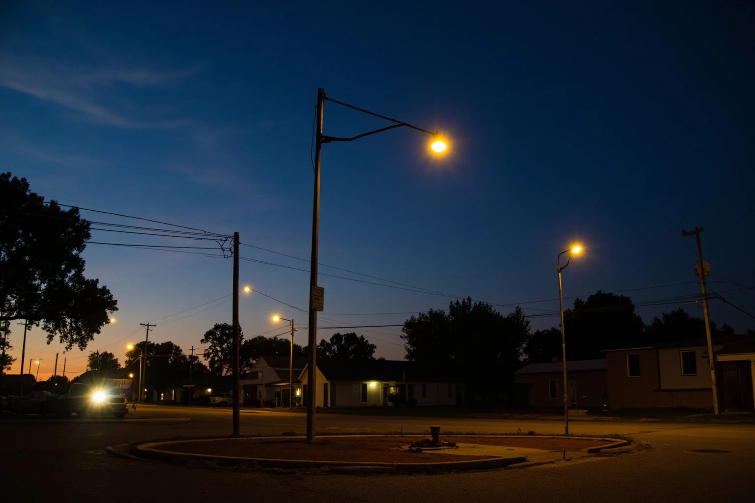 A small Texas town square with an empty flagpole and tense evening light, symbolic of public backlash, no identifiable people.