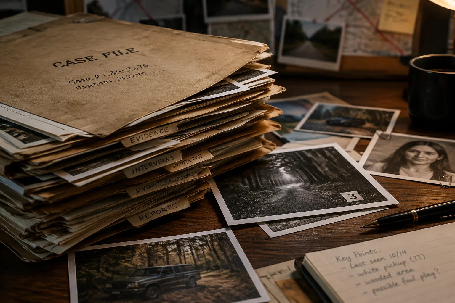 The Horrifying Camp Scott Incident That Still Haunts Oklahoma 18 A stack of old case files and photographs, representing the ongoing investigation.