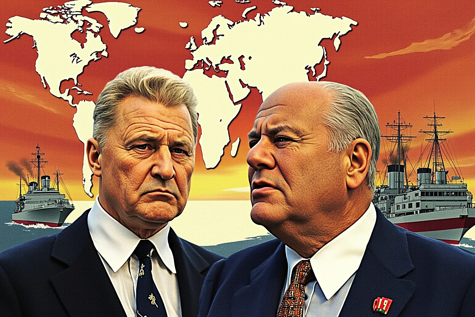 The Greatest Underdog Stories in History: 20 Unlikely Wins That Still Inspire 15 A tense 1960s diplomatic scene with a world map and naval ships in the background, symbolic Cold War illustration, no recognizable faces.