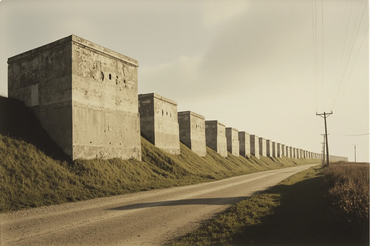 Military Tactics That Seemed Brilliant: 20 That Were Pure Desperation 12 A vast concrete fortification line stretching across the French countryside, quiet and imposing, 1930s military illustration
