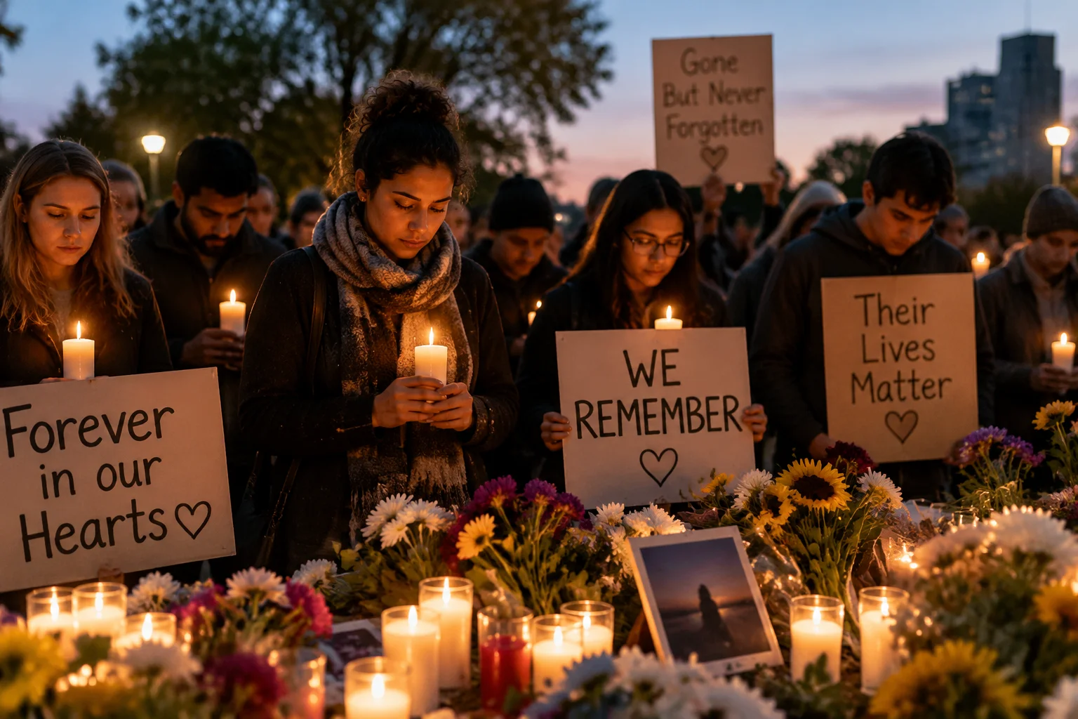 The Horrifying Camp Scott Incident That Still Haunts Oklahoma 17 A vigil with candles and people holding signs, remembering the victims.