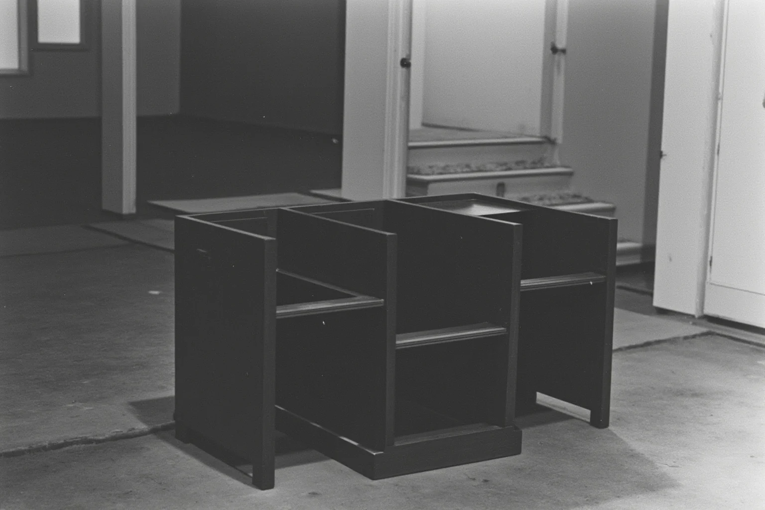 22 Evil Dictators Who Were Eventually Overthrown 7 A vintage black-and-white photograph of a Japanese military tribunal setting, empty defendant's box, archival feel.