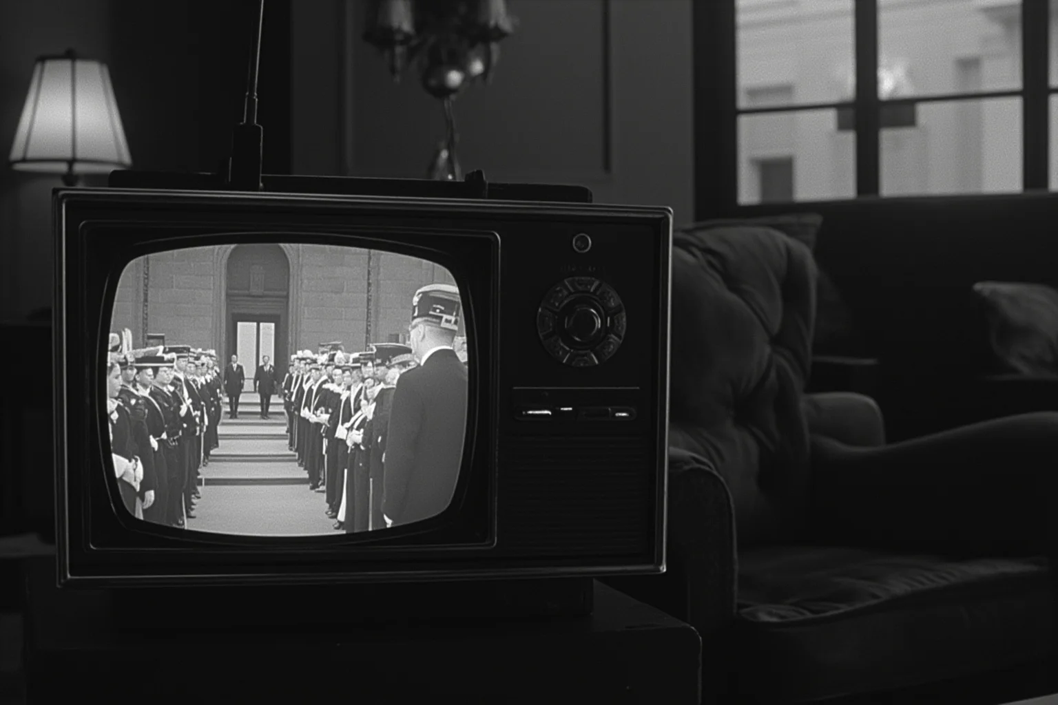 Facts You Didn't Know About Queen Elizabeth II, the World's Second-Longest Reigning Monarch 3 A vintage black-and-white television set in a 1950s living room showing a coronation ceremony, grainy broadcast effect