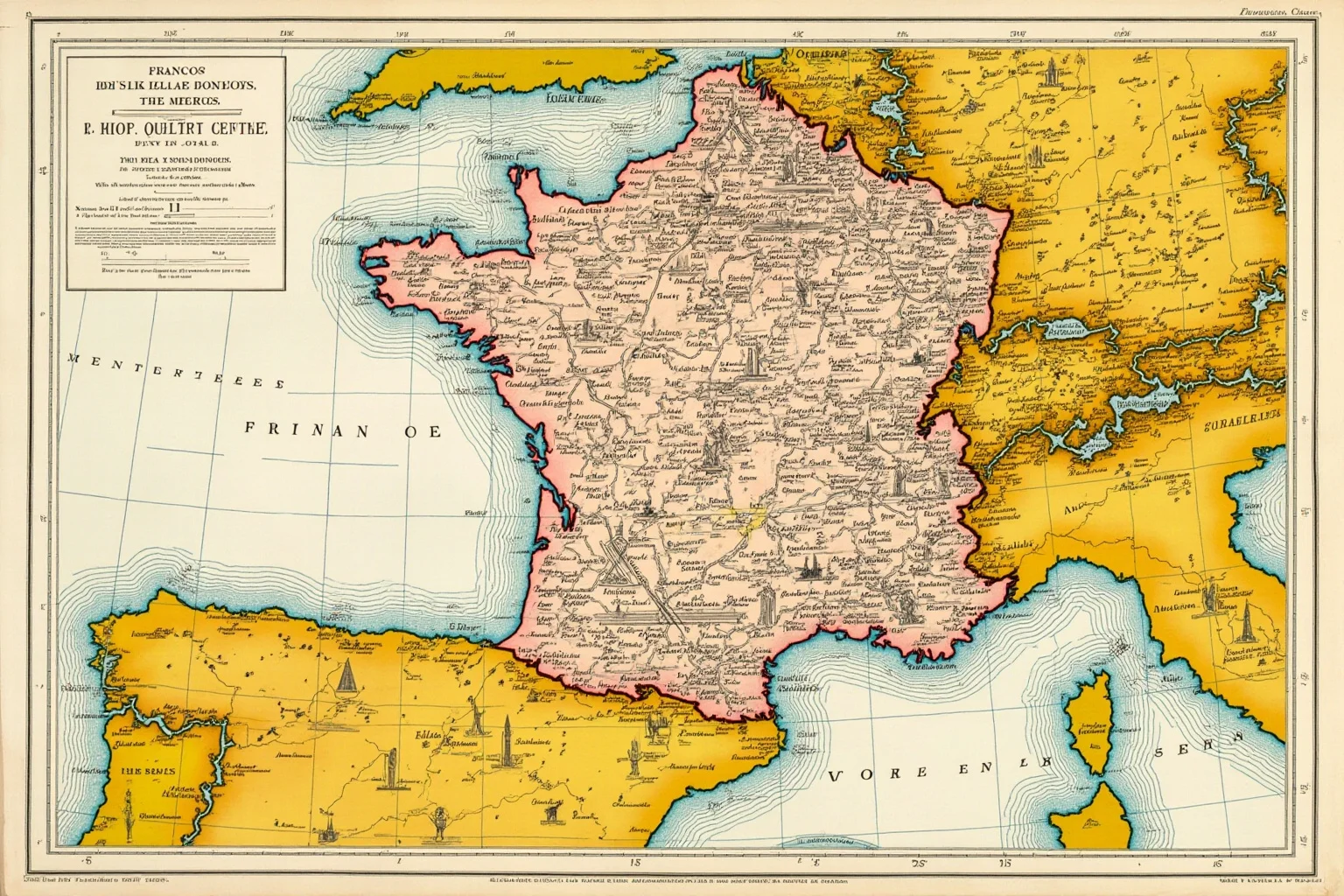 Fascinating Facts About The French Revolution 4 A vintage map of France with metric system measurements and scientific instruments, symbolizing the creation of the metric system.