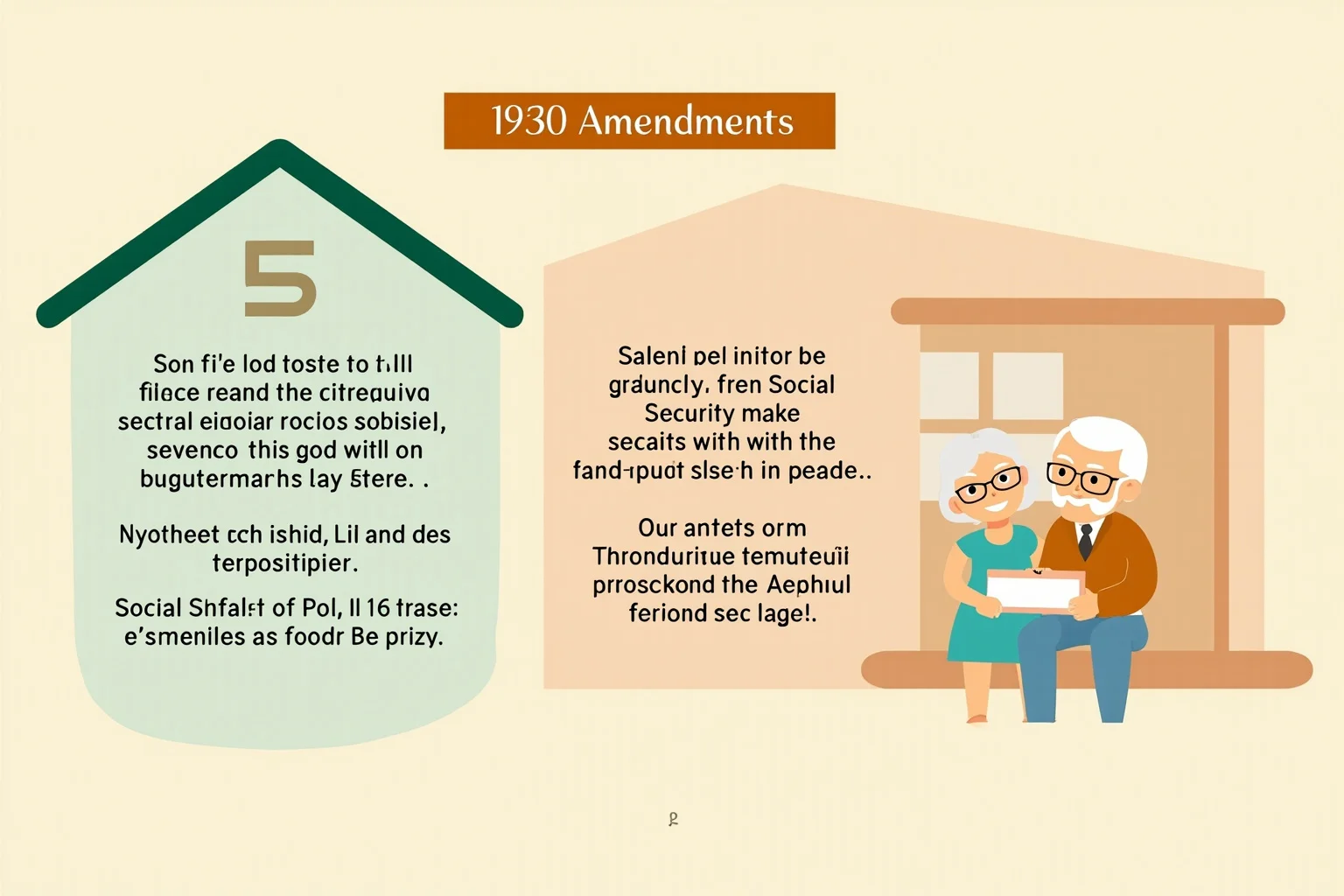 A warm illustration of an elderly couple receiving a Social Security check in a modest home, representing the 1950 amendments.