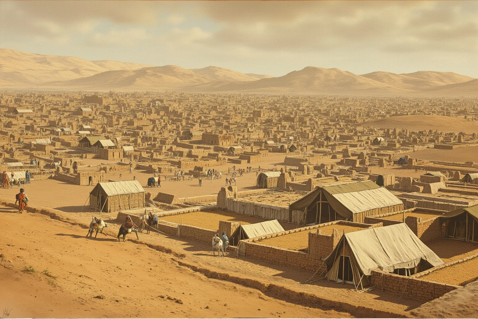 The Fertile Crescent: 20 Ancient Civilizations That Started Society As We Know It 9 Amorite nomadic encampment transitioning into a Mesopotamian city, tents and early mud-brick houses.