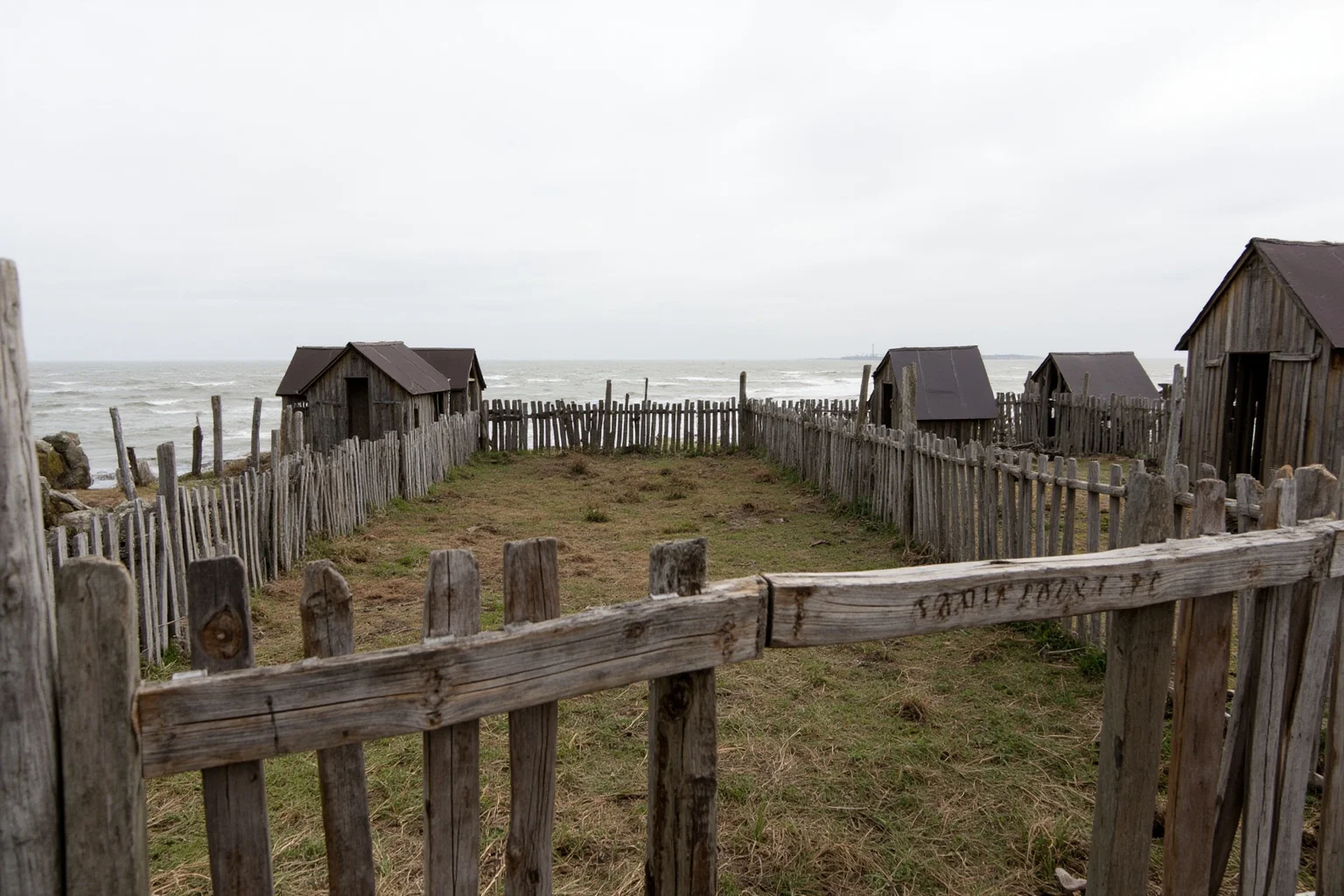 Scariest Missing Persons Cases in History: 20 Creepy Disappearances That Still Baffle Us 3 An abandoned 16th-century English colonial settlement on a coastal island, wooden palisade and empty huts, the word CROATOAN faintly carved on a post, overcast sky, historical illustration style.