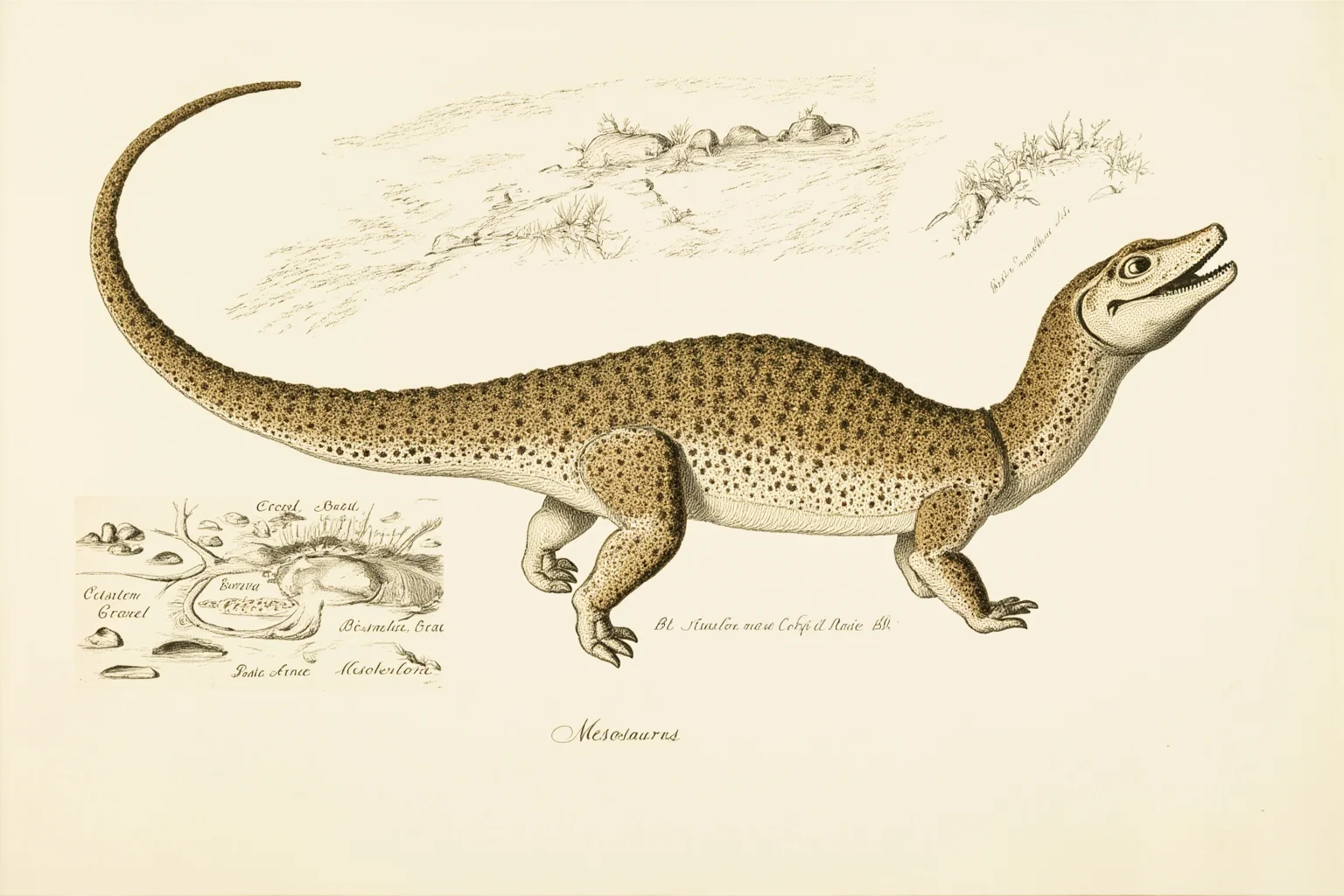 Pangea's Influence: 20 Ways We Can Tell How and Where the Continents Were Fused 4 An illustration of the fossil Mesosaurus, a small freshwater reptile, with a map showing its fossils in Brazil and South Africa.