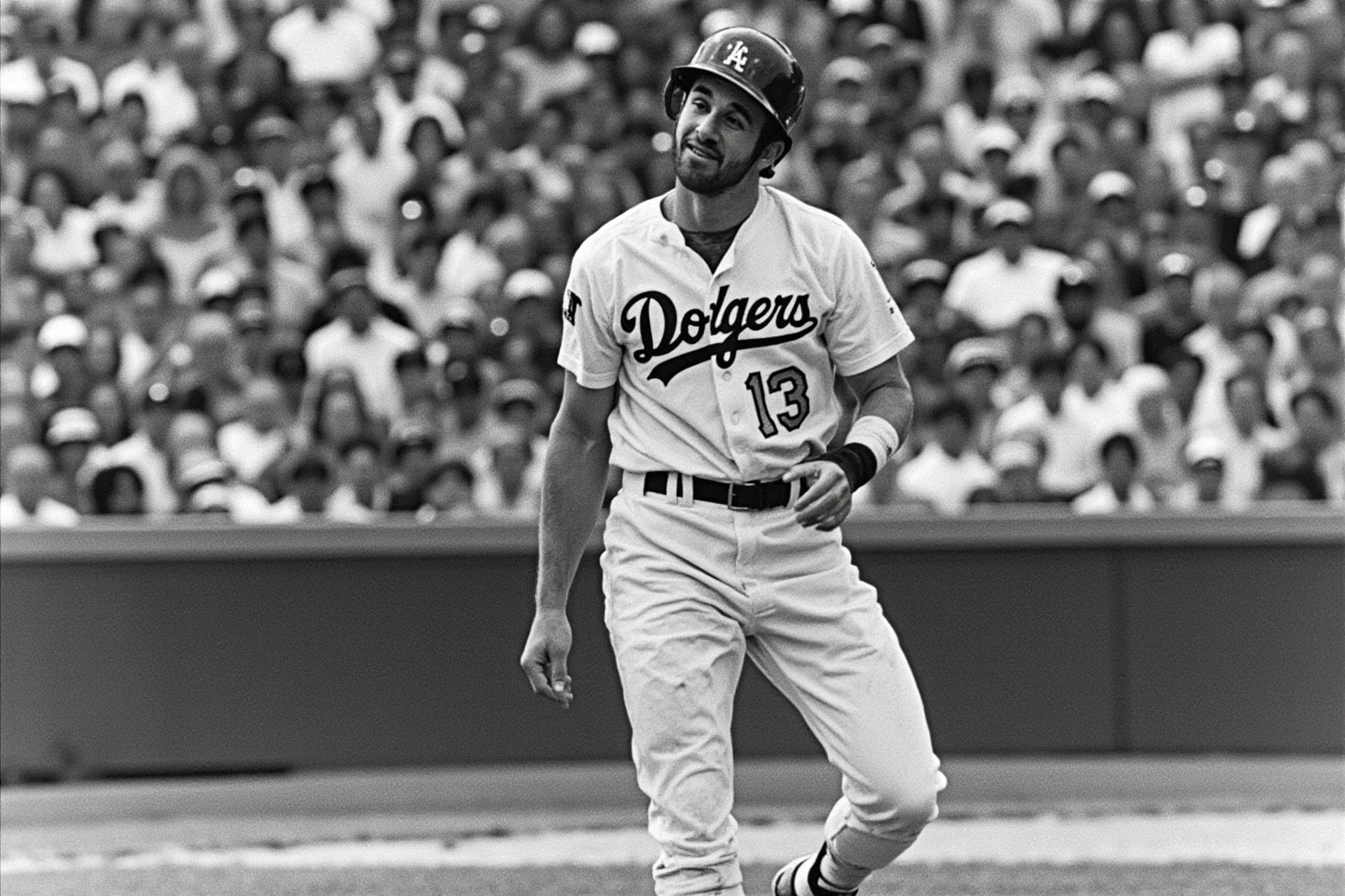 25 Memorable Moments That Defined World Series History 15 An injured 1988 pinch hitter hitting a walk-off home run, limping around the bases, Dodgers-style uniform, no recognizable face.