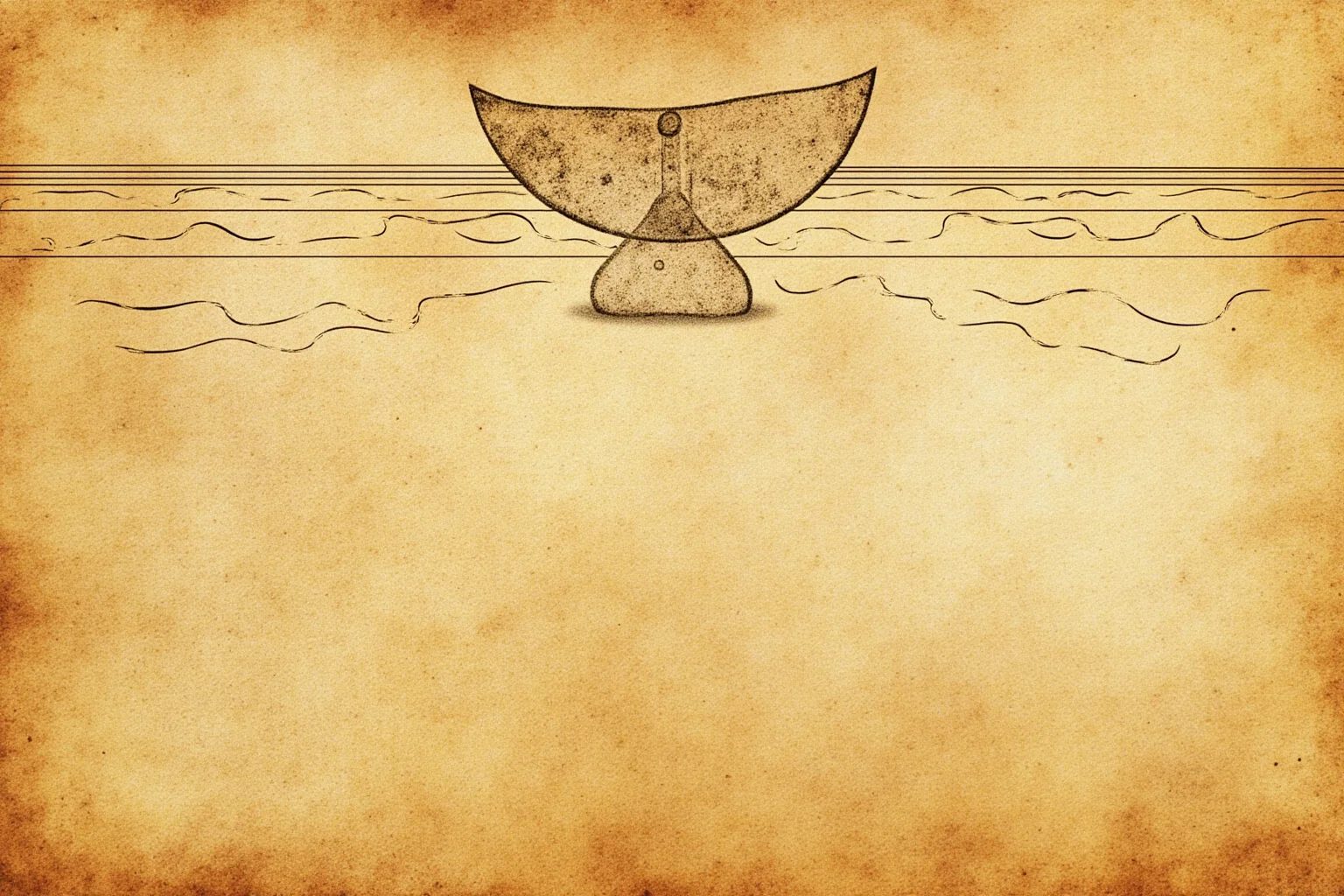 Ancient Near Eastern cosmological diagram of a domed firmament over a flat earth, waters above and below, warm parchment texture, no text.