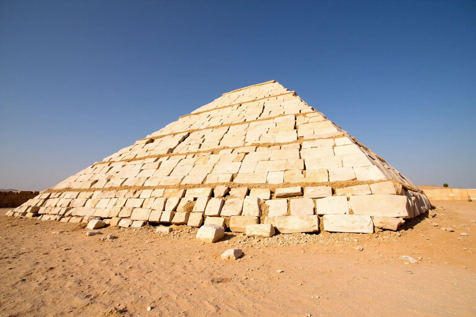 22 Most Famous Pyramids in the World 7 Bent Pyramid at Dahshur showing its distinctive change of angle and surviving white casing stones.