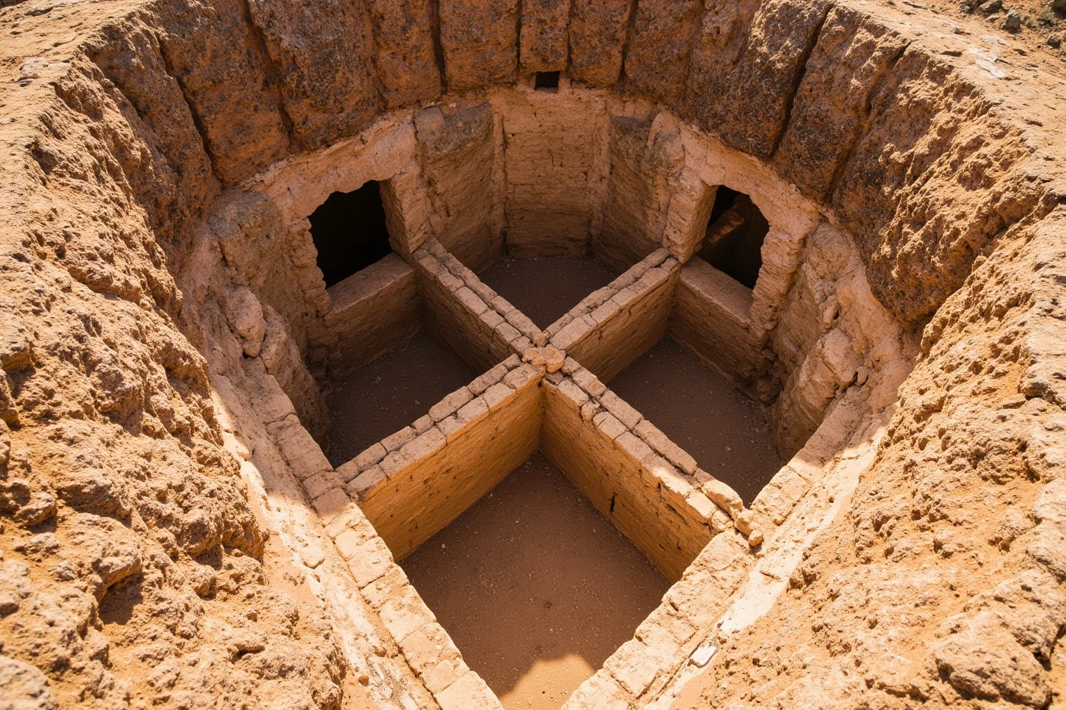 Bete Giyorgis, the cross-shaped rock-hewn church of Lalibela in Ethiopia, viewed from above