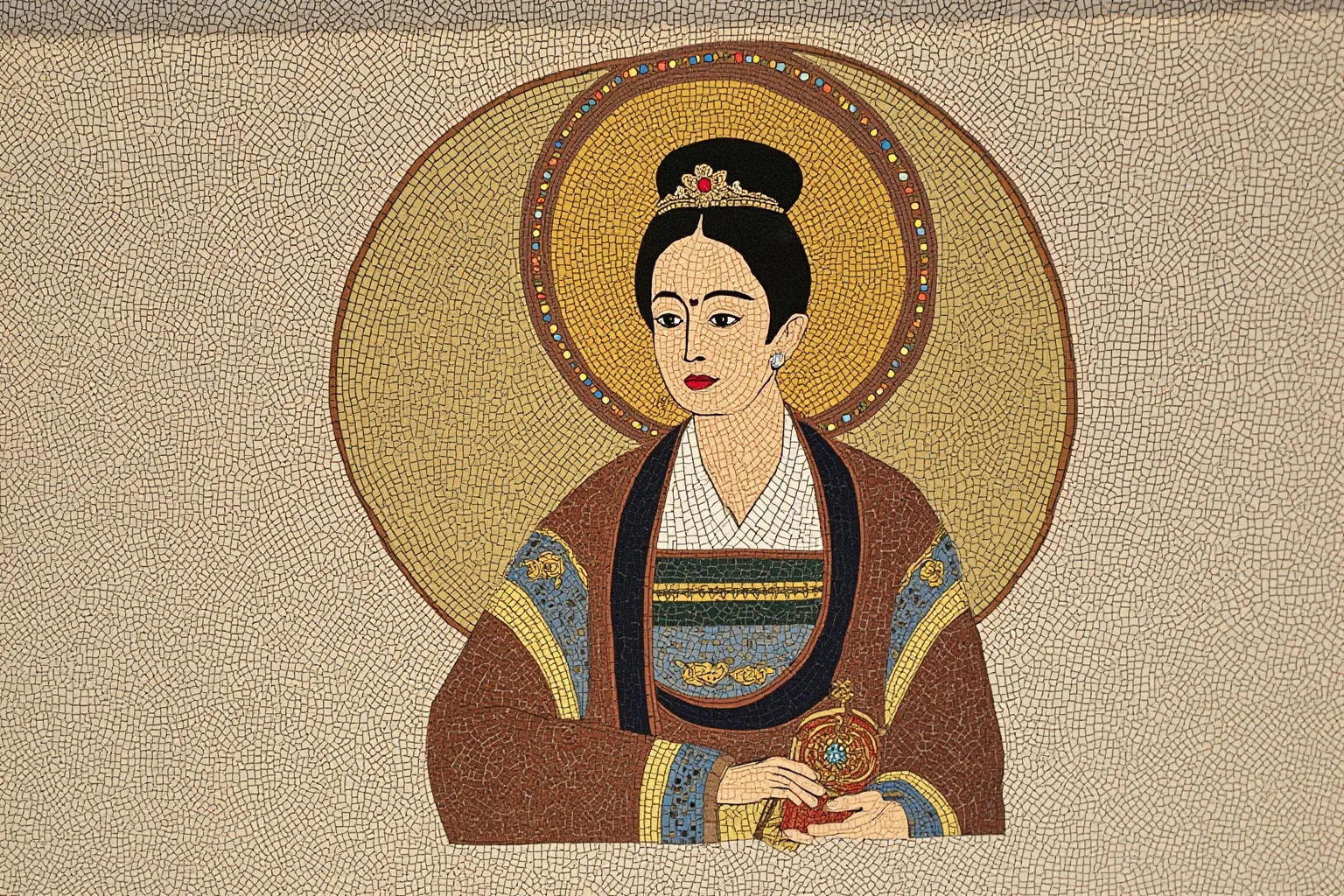 Richest Women in History: 22 Wealthiest Females of All Time 4 Byzantine mosaic-style portrait of an empress with golden halo and Constantinople architecture
