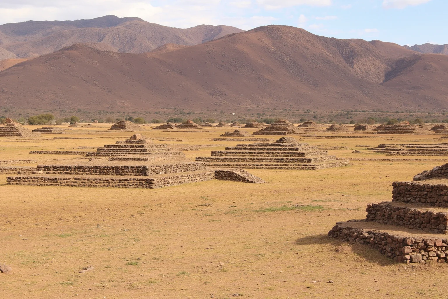 22 Most Famous Pyramids in the World 19 Caral pyramids in Peru's Supe Valley, showing broad stone and earth platform mounds against dry hills.