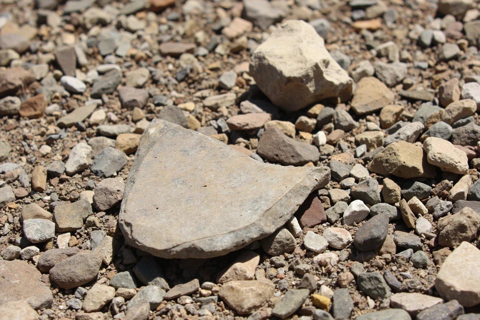 24 Facts About Prehistoric Humans 6 Close-up illustration of early stone tools, including rough Oldowan choppers and a flaked handaxe resting on gravel.