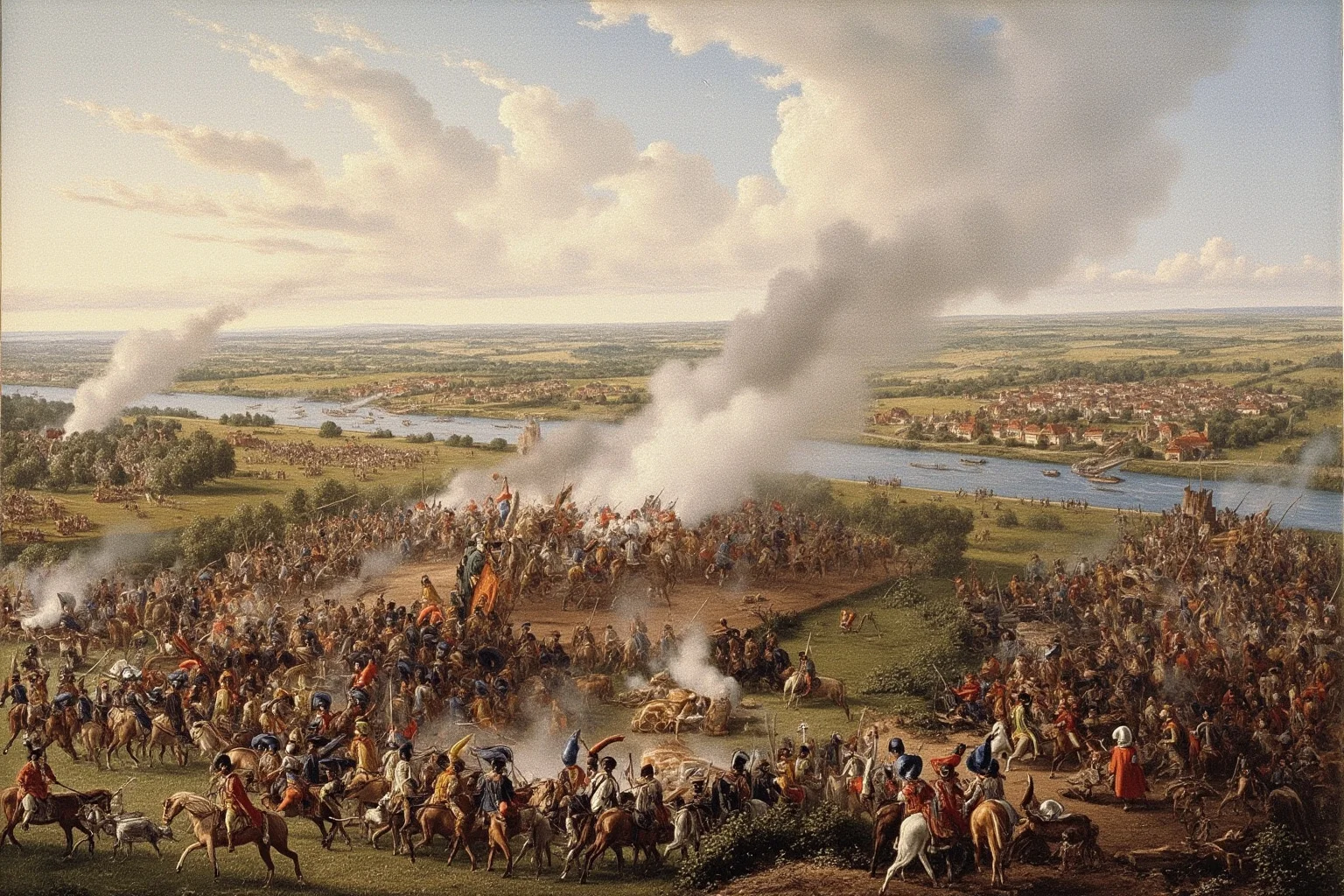 25 Epic Battles of History: The Greatest Clashes That Shaped Our World 21 Coalition armies of cavalry and infantry clashing near a Danube village at the Battle of Blenheim, 1704, historical illustration