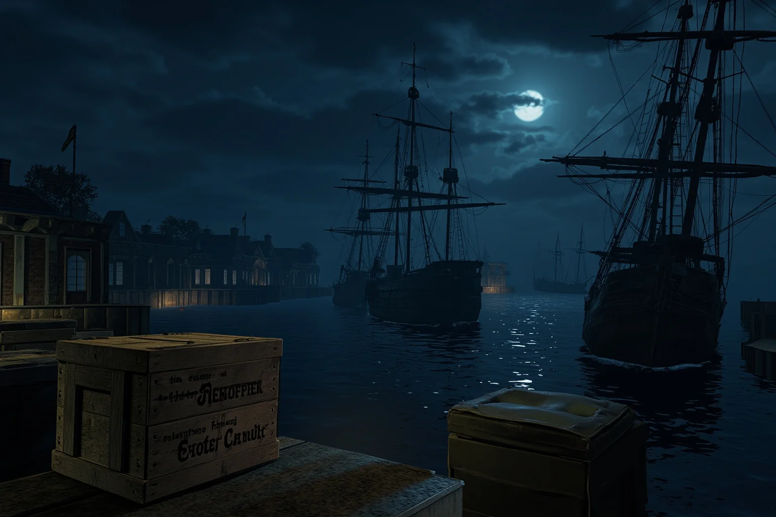 The Greatest Underdog Stories in History: 20 Unlikely Wins That Still Inspire 13 Colonial-era ships in a harbor at night with crates of tea near the docks, historical illustration, dramatic moonlight.