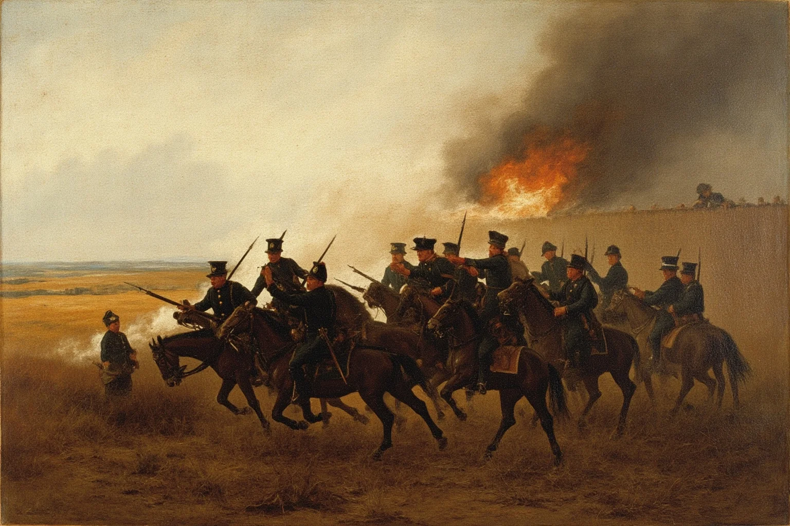 Military Tactics That Seemed Brilliant: 20 That Were Pure Desperation 2 Confederate soldiers charging across an open field toward a stone wall under heavy artillery fire at Gettysburg, dramatic historical painting