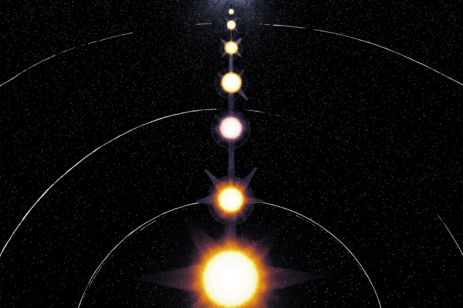 Dante-inspired nine heavenly spheres rising toward the Empyrean, medieval poetic cosmos, luminous circles and stars, no text.