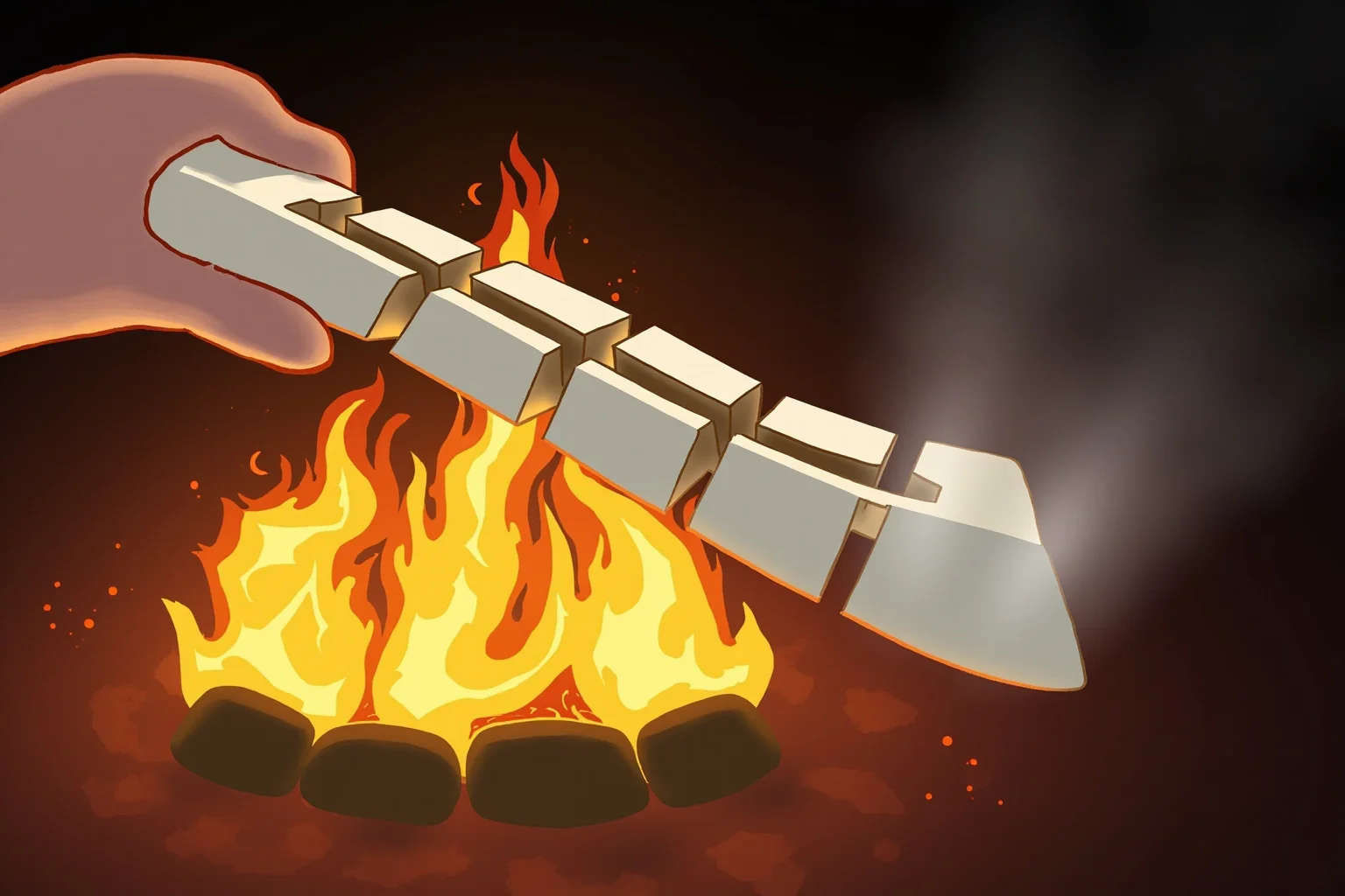 24 Facts About Prehistoric Humans 16 Illustration of a notched bone tally with deliberate carved marks, held in a hand beside a fire.