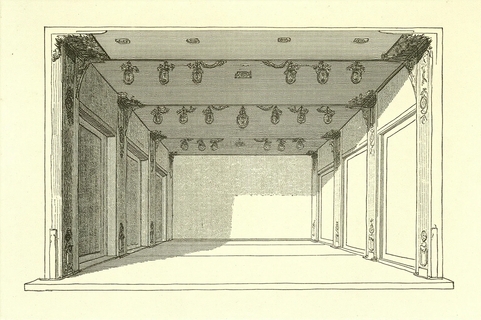 Charles Farrar Browne: America's First Stand-Up Comedian 11 Interior sketch of a 19th-century variety theater stage with simple painted backdrops and gas footlights, empty lectern center stage, historical engraving style