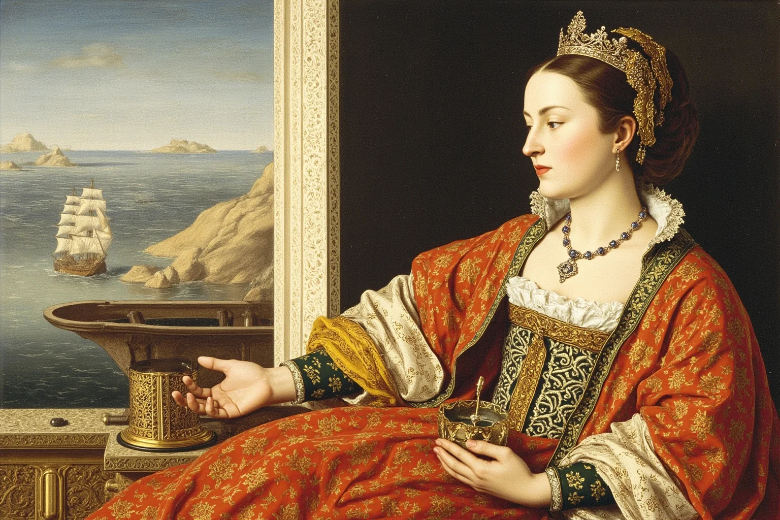 Richest Women in History: 22 Wealthiest Females of All Time 9 Late medieval Spanish queen in royal regalia with a sailing ship and compass