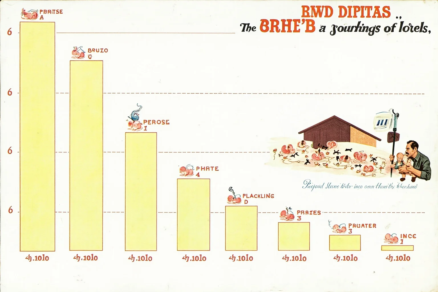 Mid-century bar-chart style illustration showing births rising to a peak, with a 1950s hospital nursery in the background