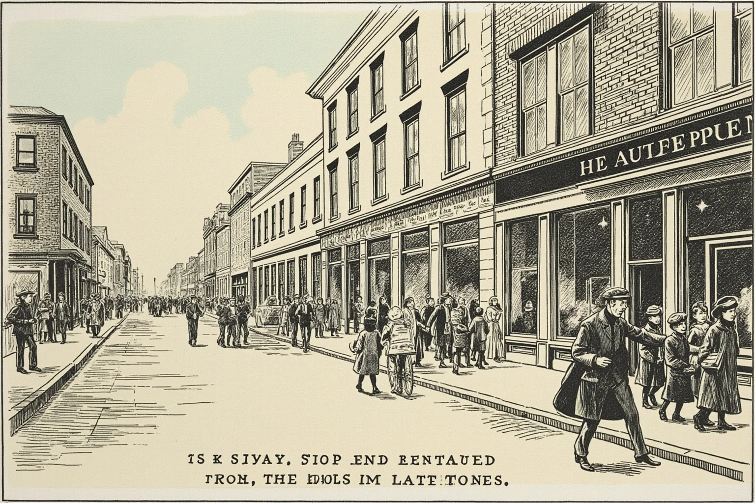 Most Peaceful Periods In History: The 10 Most Chaotic Eras That Broke The Calm 4 Mid-twentieth-century city street scene with restored buildings, families walking past a memorial, hopeful soft light, no recognizable individuals, historical illustration style