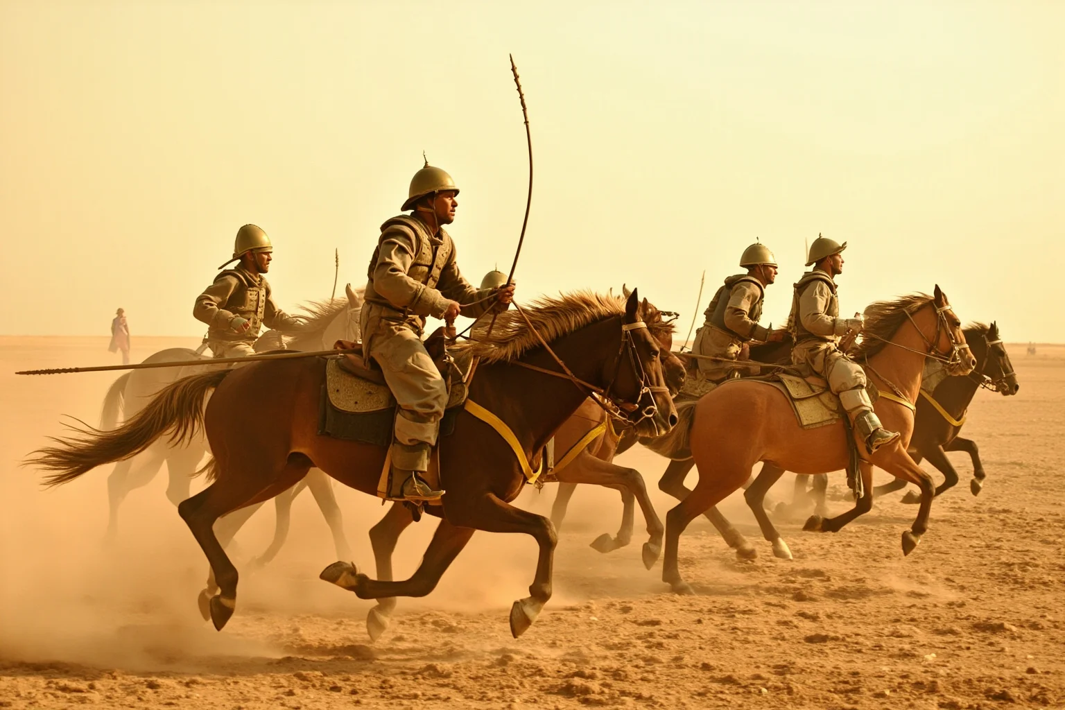 The Fertile Crescent: 20 Ancient Civilizations That Started Society As We Know It 10 Mitanni chariot warriors training in northern Mesopotamia, horses and light chariots on a dusty plain.