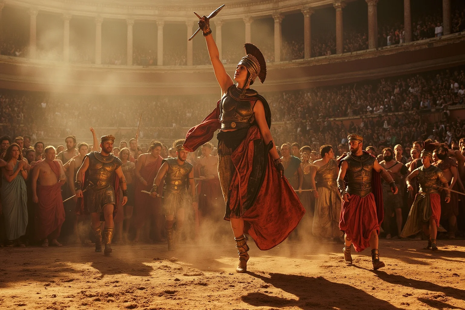 Yes, Female Gladiators Existed — And Here's Everything You Need to Know About Them 13 Nero's grand gladiatorial spectacle with female fighters entering the arena to a stunned and murmuring Roman crowd