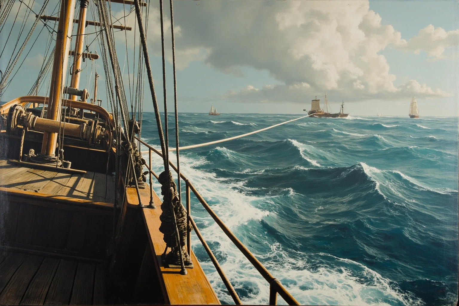 Things Americans Did First Before Any Other Country 9 Nineteenth-century sailing ship laying a transatlantic telegraph cable across a stormy ocean, with a cable spool on deck.
