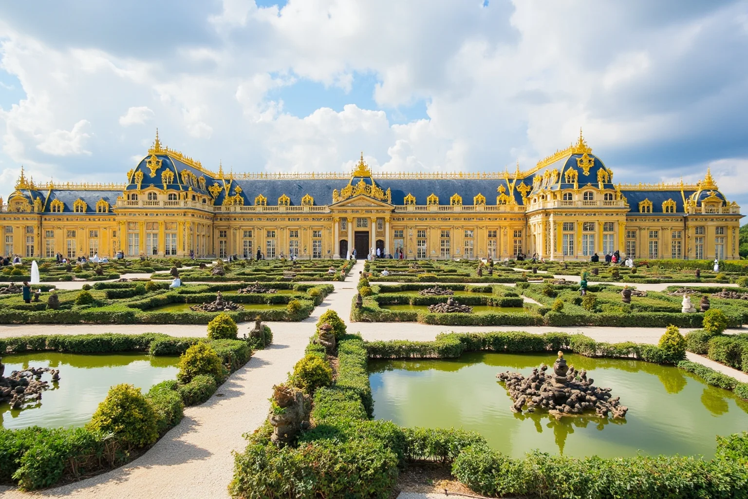 Palace of Versailles with Bourbon-era French royal fleur-de-lis symbolism and grand gardens