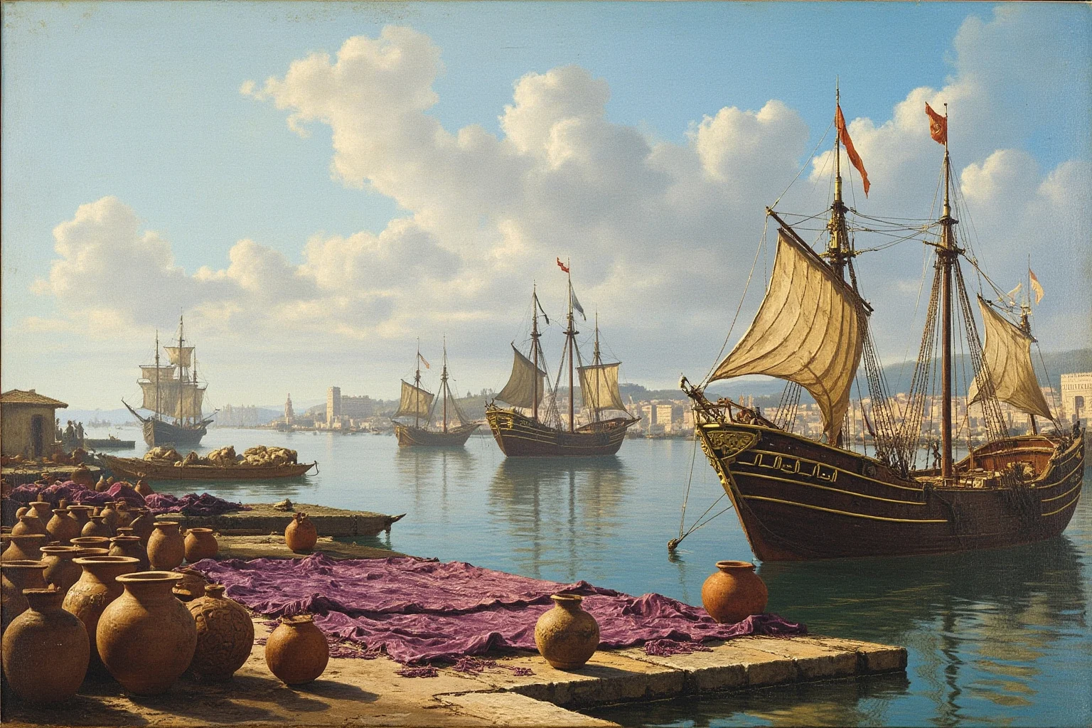 The Fertile Crescent: 20 Ancient Civilizations That Started Society As We Know It 12 Phoenician trading ships in the harbor of Tyre, purple-dyed cloth and amphorae on the docks.