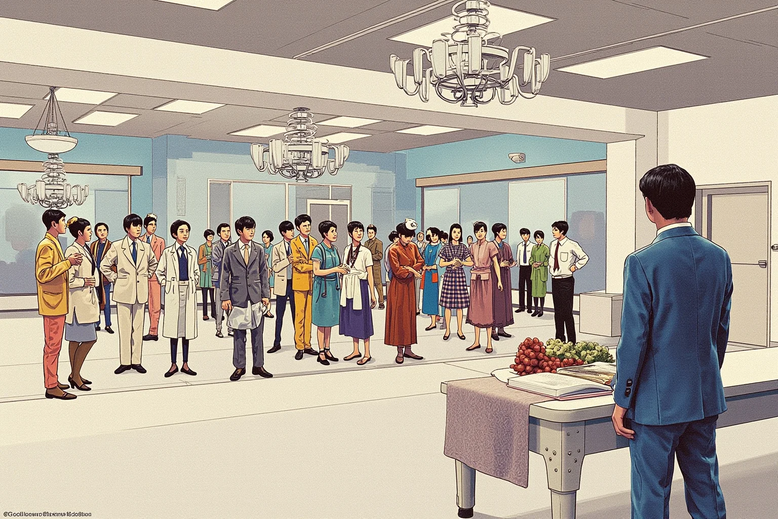 Things Americans Did First Before Any Other Country 6 Retro 1960s operating room scene showing surgeons gathered around an early heart transplant procedure, rendered in muted medical-illustration tones.
