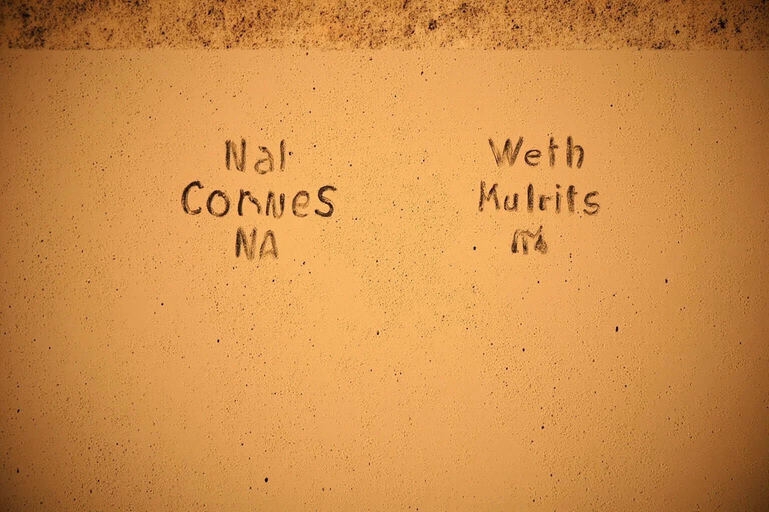 23 Ancient Graffiti Messages That Sound Shockingly Modern 24 Roman plaster wall with pairs of names scratched side by side, warm evening light, romantic weathered texture, no people.