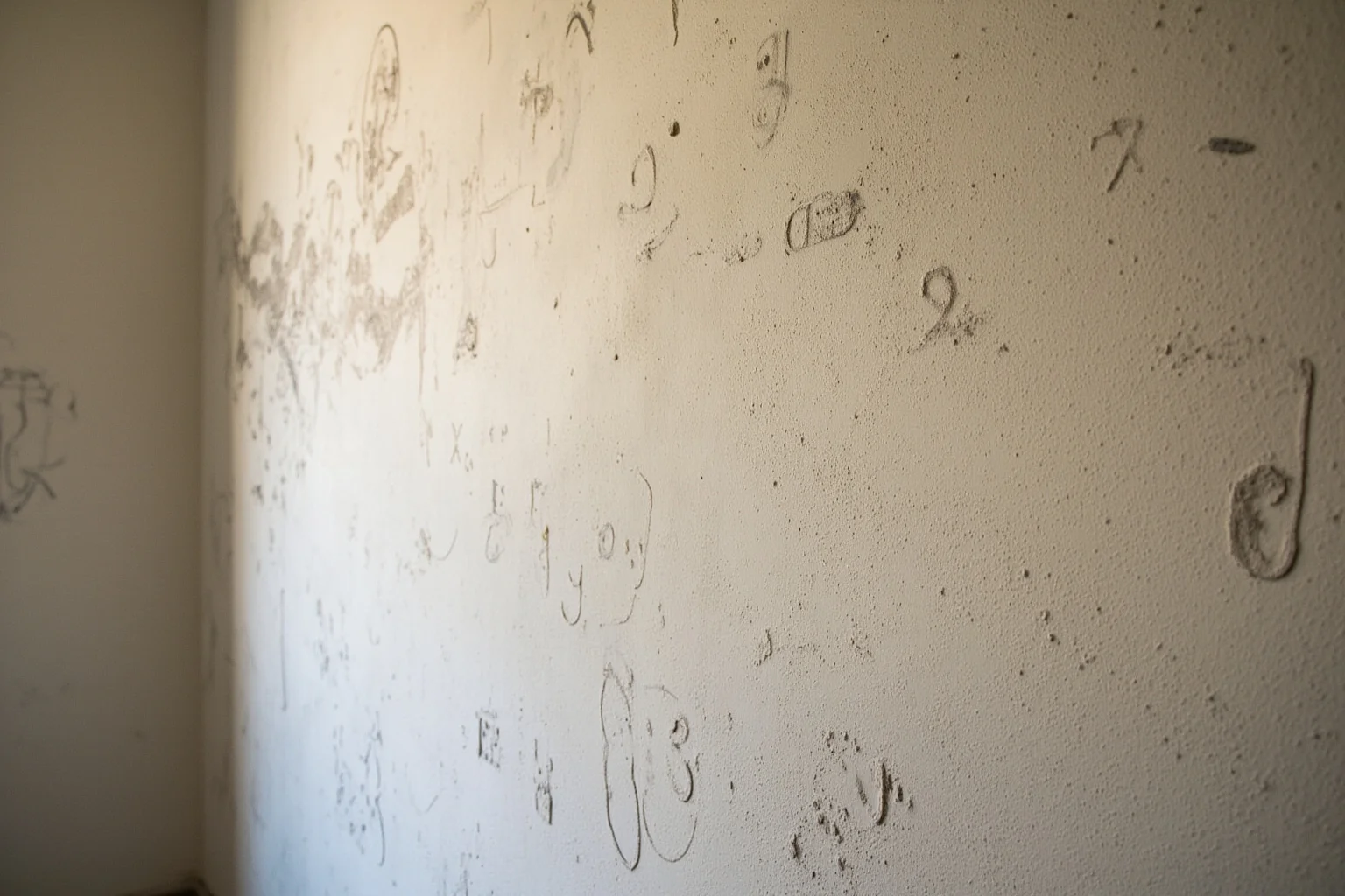 23 Ancient Graffiti Messages That Sound Shockingly Modern 21 Roman wall covered in practice alphabets and idle doodles scratched into plaster, soft daylight, schoolroom feel, no people.
