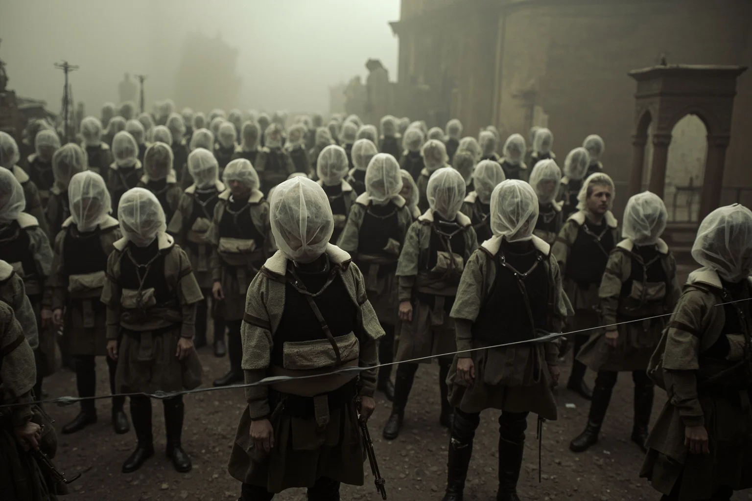 Military Tactics That Seemed Brilliant: 20 That Were Pure Desperation 20 Soldiers in protective gear enforcing a quarantine cordon around a plague-stricken city, 17th-century Europe, somber atmosphere