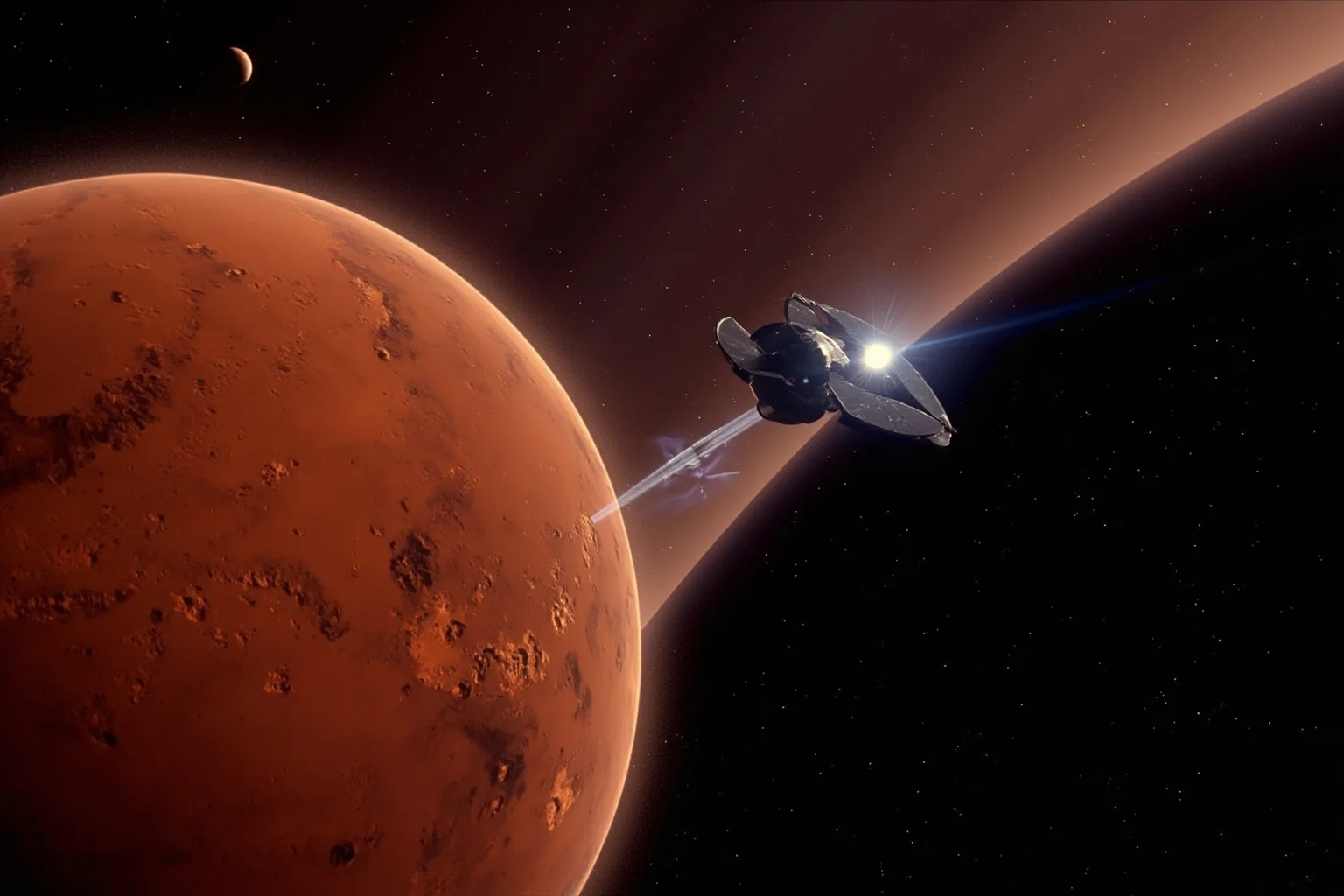 Things Americans Did First Before Any Other Country 16 Spacecraft flying past a reddish, cratered planet, based on 1960s Mariner mission imagery of Mars.