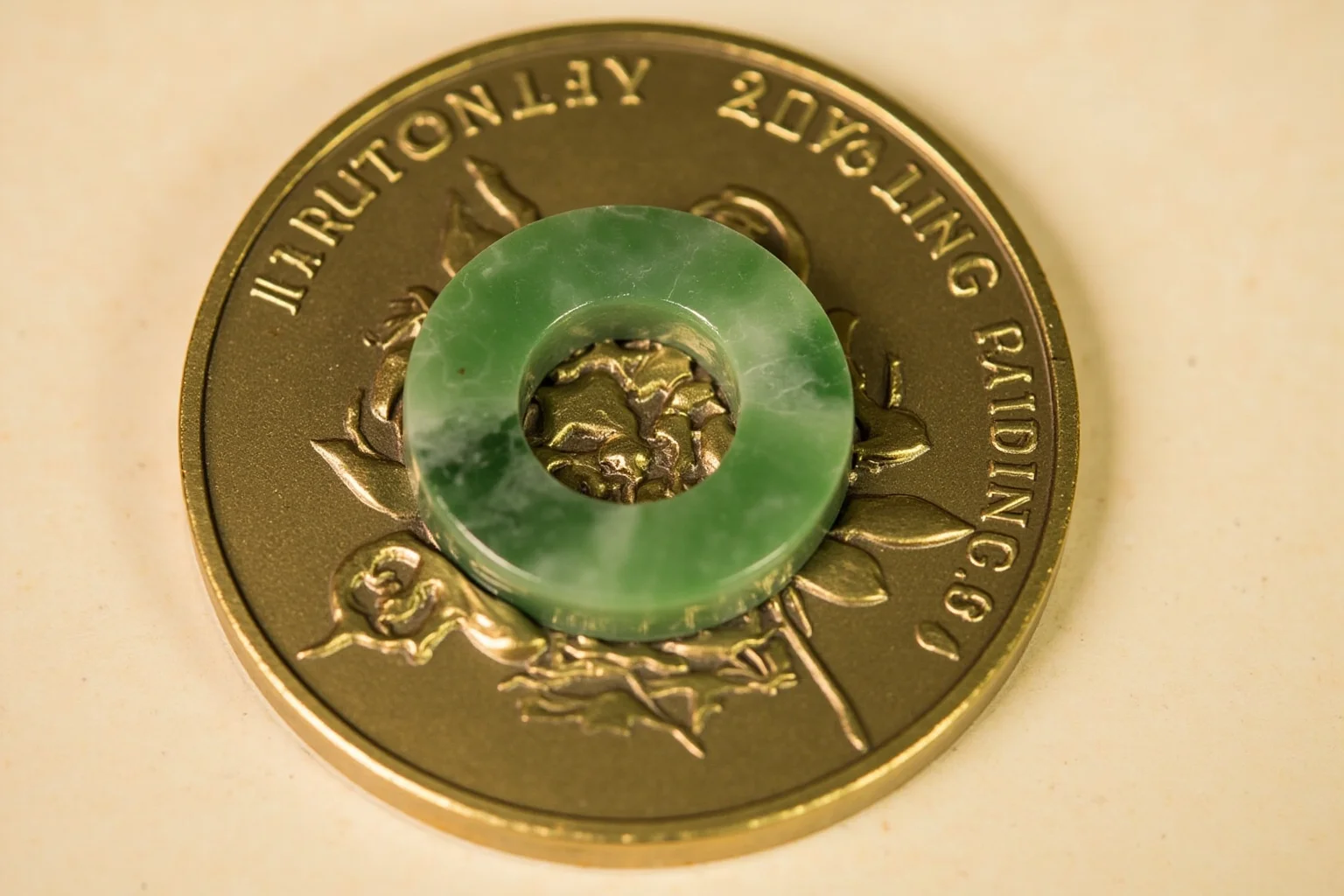 The Weird History of Olympic Medal Designs 13 The 2008 Beijing Olympic medal with a jade ring embedded in the metal.