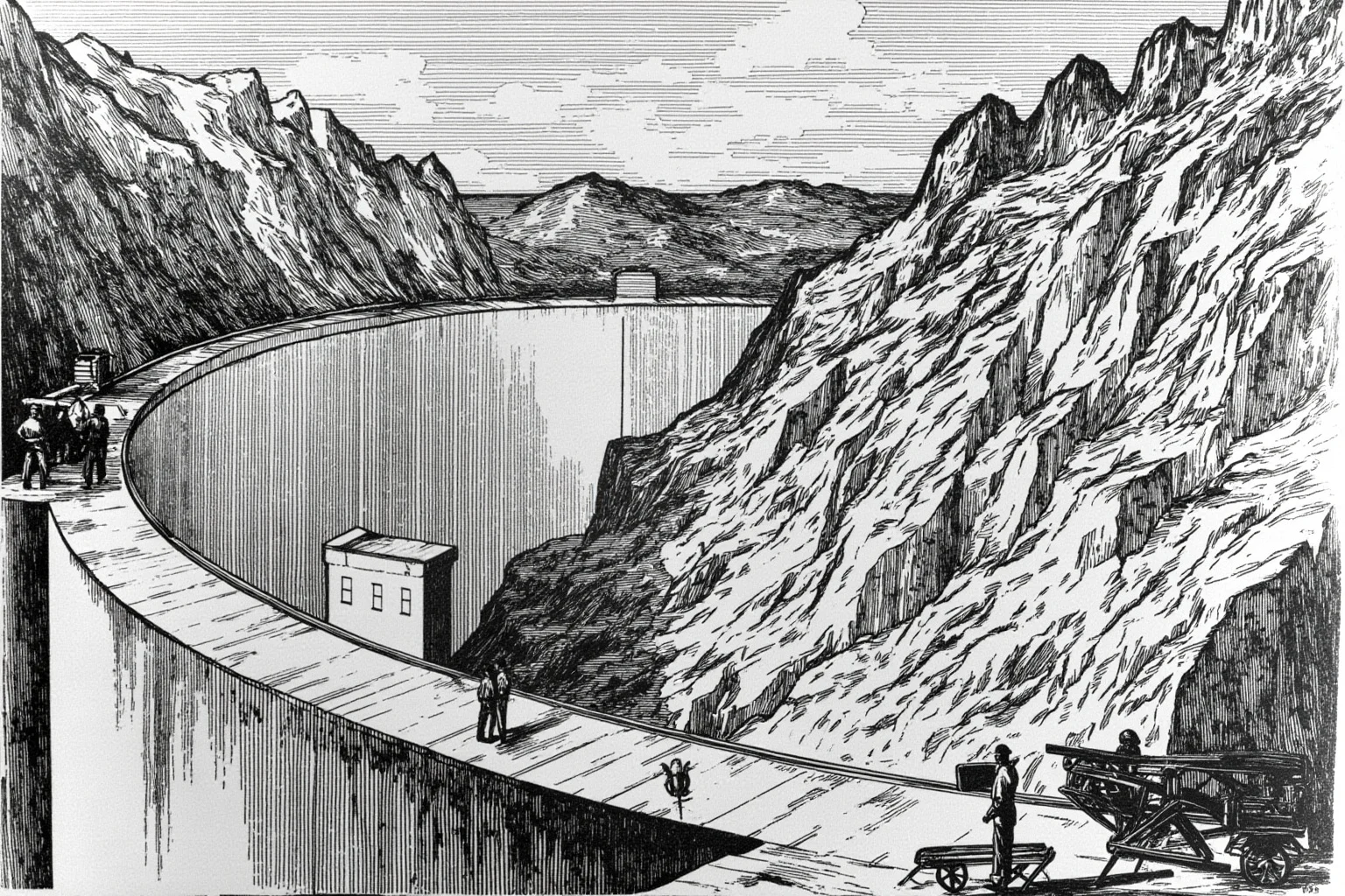 Why Monumental Architecture Usually Comes With a Brutal Human Cost 15 The Hoover Dam under construction, with workers in the canyon, massive concrete forms, 1930s machinery, realistic historical illustration.