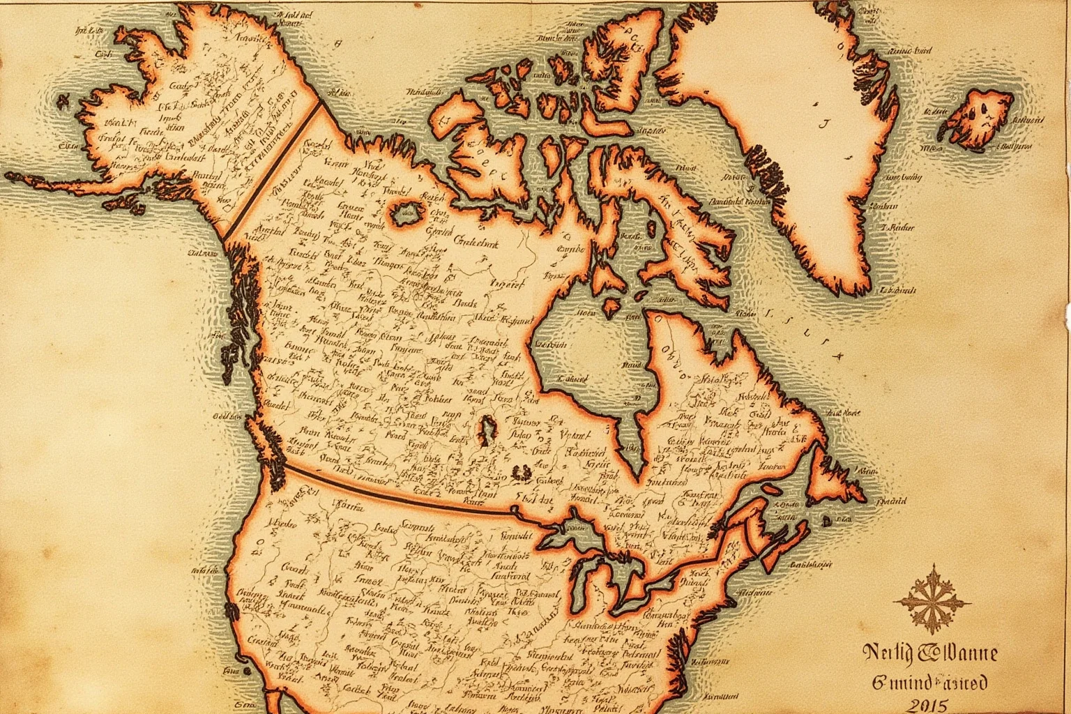 Vinland Map showing Norse exploration of North America, 15th-century parchment, chemical stains, photorealistic