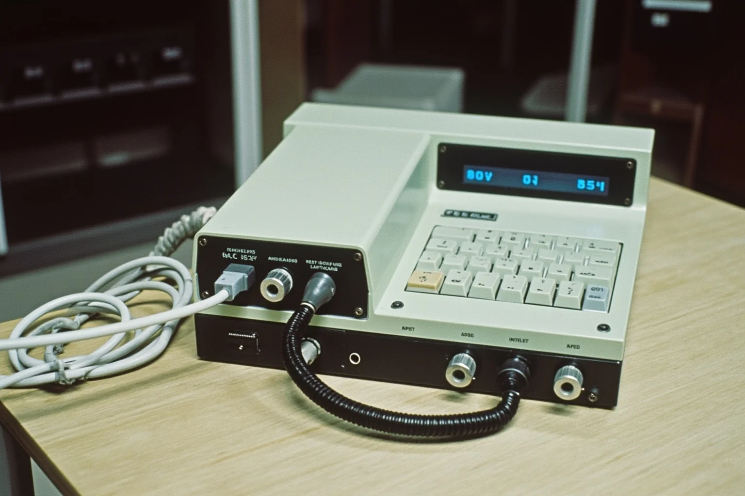 Things Americans Did First Before Any Other Country 18 Vintage computer terminal from 1969 with cables running between two university labs, representing the first ARPANET message.