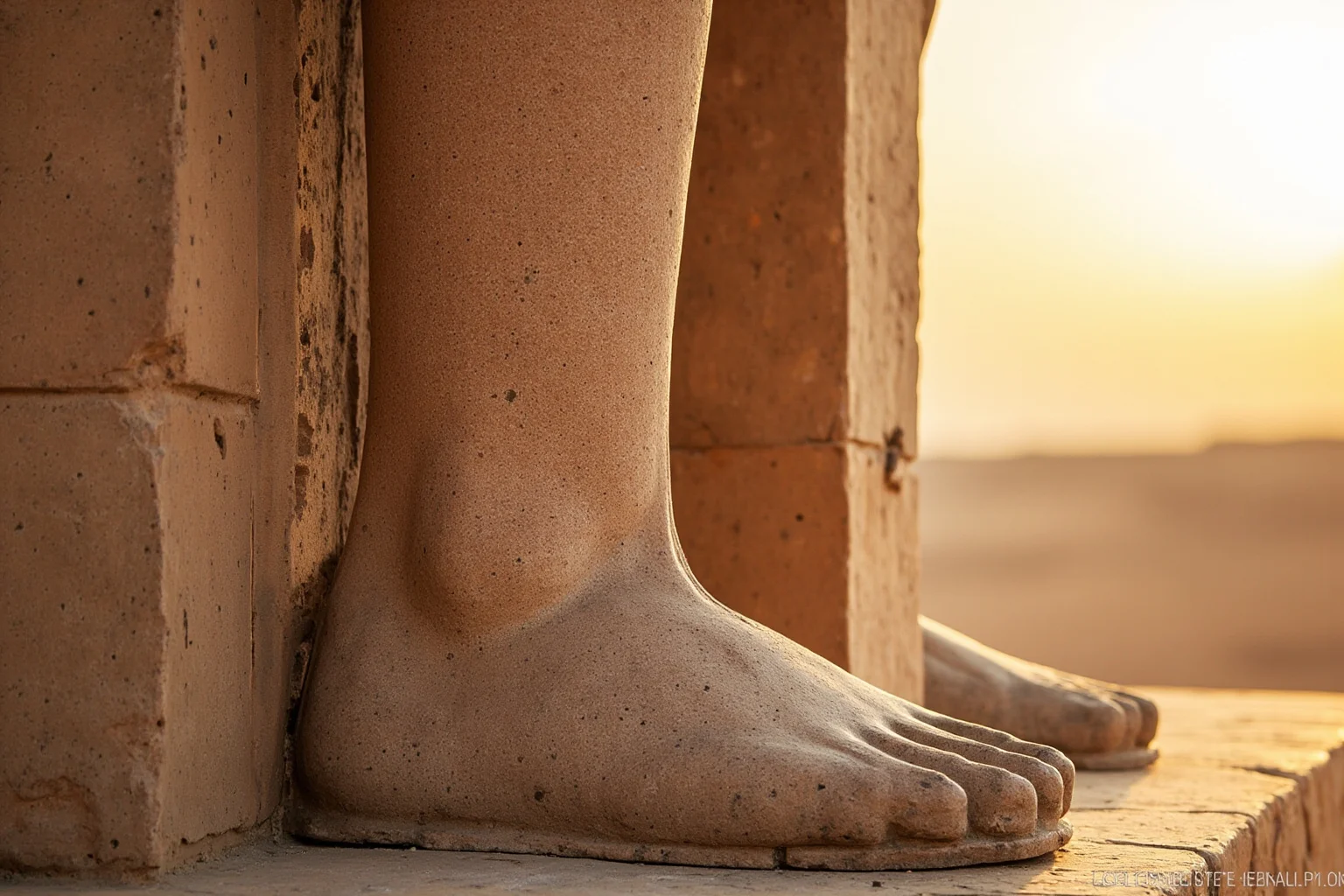 23 Ancient Graffiti Messages That Sound Shockingly Modern 15 Weathered colossal Egyptian statue leg covered in carved Greek and Latin visitor inscriptions, Nile valley backdrop, golden hour, no people.